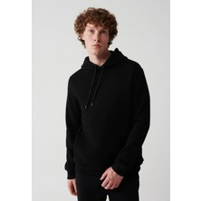 Kapşonlu Şardonlu Siyah  Sweatshirt