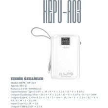 Hepu Hp A-03 30.000 Mah Power Bank 22.5W Pd Hızlı Şarj 1 To 6