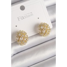 Shopzum Pirinç Gold Renk Zirkon Taşlı Kadın Küpe