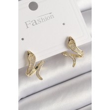 Shopzum Pirinç Gold Renk Zirkon Taşlı Yılan Model Kadın Küpe