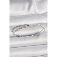 Shopzum Pirinç Gümüş Renk Su Yolu Zirkon Taşlı Kadın Bileklik