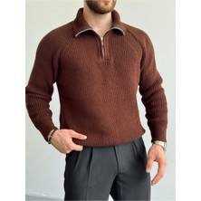 Bafatex Erkek Oversize Yarım Fermuarlı Triko Kazak