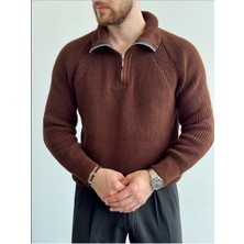 Bafatex Erkek Oversize Yarım Fermuarlı Triko Kazak