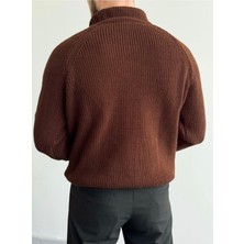 Bafatex Erkek Oversize Yarım Fermuarlı Triko Kazak