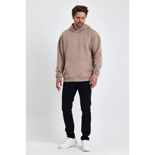 Bafatex Erkek Oversize 3 Iplik Kapşonlu Sweatshirt Krem