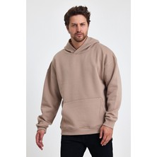Bafatex Erkek Oversize 3 Iplik Kapşonlu Sweatshirt Krem