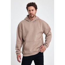 Bafatex Erkek Oversize 3 Iplik Kapşonlu Sweatshirt Krem