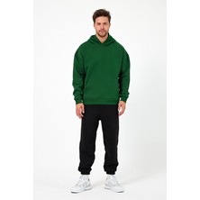 Bafatex Erkek Oversize 3 Iplik Kapşonlu Sweatshirt Yeşil