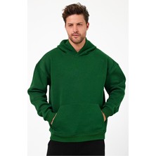 Bafatex Erkek Oversize 3 Iplik Kapşonlu Sweatshirt Yeşil