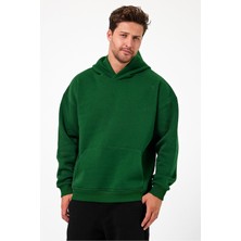 Bafatex Erkek Oversize 3 Iplik Kapşonlu Sweatshirt Yeşil