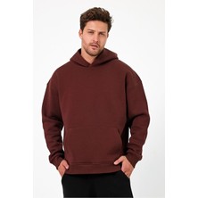 Bafatex Erkek Oversize 3 Iplik Kapşonlu Sweatshirt Kahverengi