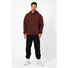 Bafatex Erkek Oversize 3 Iplik Kapşonlu Sweatshirt Kahverengi