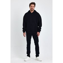 Bafatex Erkek Oversize 3 Iplik Kapşonlu Sweatshirt Siyah