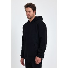 Bafatex Erkek Oversize 3 Iplik Kapşonlu Sweatshirt Siyah