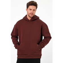Bafatex Erkek Oversize 3 Iplik Kapşonlu Sweatshirt Kahverengi