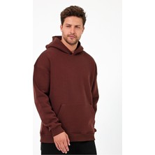 Bafatex Erkek Oversize 3 Iplik Kapşonlu Sweatshirt Kahverengi