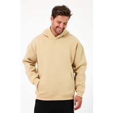 Bafatex Erkek Oversize 3 Iplik Kapşonlu Sweatshirt Bej