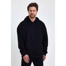 Bafatex Erkek Oversize 3 Iplik Kapşonlu Sweatshirt Siyah