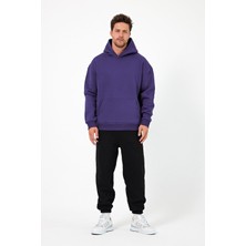 Bafatex Erkek Oversize 3 Iplik Kapşonlu Sweatshirt Mor