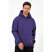 Bafatex Erkek Oversize 3 Iplik Kapşonlu Sweatshirt Mor