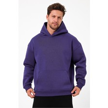 Bafatex Erkek Oversize 3 Iplik Kapşonlu Sweatshirt Mor