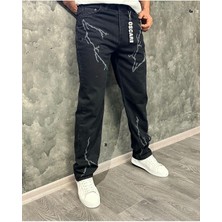 Bafatex Erkek Baggy Yıldırım  Desenli   Bol Kesim Kot Pantolon