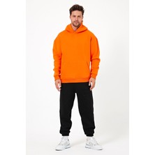 Bafatex Erkek Oversize 3 Iplik Kapşonlu Sweatshirt Turuncu