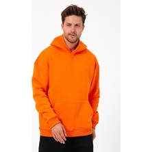 Bafatex Erkek Oversize 3 Iplik Kapşonlu Sweatshirt Turuncu