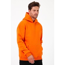 Bafatex Erkek Oversize 3 Iplik Kapşonlu Sweatshirt Turuncu