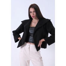 Feminist Siyah Peluş Şal Yaka Kapamasız Ceket 0105139.01