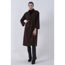 Kahve Önden Düğmeli  Oversize Örme Kaşe Kaban 0108068.05