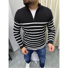 Bafatex Fermuar Detaylı Slimfit Çizgili Kazak