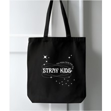 Stray Kids Skzoo Tasarım, Siyah , Kanvas Tote Bag, Bez Çanta, Kanvas Çanta