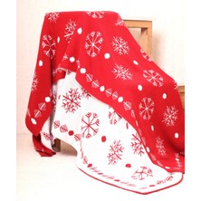 Rtd&vld Yılbaşı Desen Triko Battaniye Koltuk Şalı Ince Kırmızı