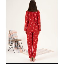 Kadın Süet Pijama Takımı Kalp Desenli