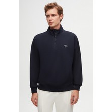 Twn Oversize Lacivert Düz Yarım Fermuarlı Pamuklu Mevsimlik Sweatshirt