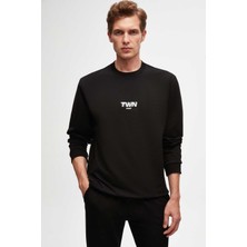 Twn Relaxed Fit Siyah Baskılı Sweatshirt 2ECE25ORT2791