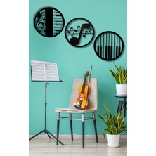 Aluradeco 3'lü Nota Detaylı Piyano Müzik Ahşap Siyah Duvar Dekoru Müzik Duvar Süsü