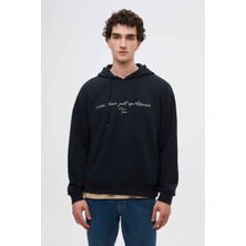Twn Relaxed Fit Lacivert Nakışlı 3 Iplik Kapüşonlu Sweatshirt 3ECE24ORT0493