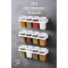 Kitchen Life 12'li Etiketli Standlı Kendinden Yapışkanlı Kare Baharatlık Takımı - Erzak Saklama Kabı Seti