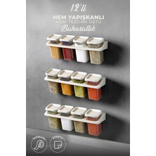 Kitchen Life 12'li Etiketli Standlı Kendinden Yapışkanlı Kare Baharatlık Takımı - Erzak Saklama Kabı Seti