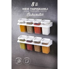 Kitchen Life 8'li Etiketli Standlı Kendinden Yapışkanlı Kare Baharatlık Takımı - Erzak Saklama Kabı Seti