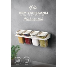 Kitchen Life 4'lü Etiketli Standlı Kendinden Yapışkanlı Kare Baharatlık Takımı - Erzak Saklama Kabı Seti