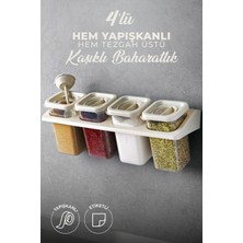 Kitchen Life 4'lü Etiketli Standlı Kilitli Kaşıklı Kendinden Yapışkanlı Kare Baharatlık Takımı - Erzak Kabı Seti