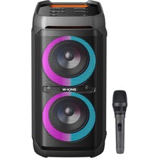 W-Kıng T11 Bluetooth Hoparlör 220W Partybox 24S Dinleme Işıklı Ipx6 ve Kablolu Mikrofon Siyah