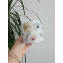 Happy Mountains Isme Özel Kişiye Özel Sarı Baskılı Porselen Çiçek ve Yaprak Desenli T Kupa Bardak Latte Fincanı
