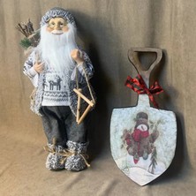 Uretti - Funda 1603 El Yapımı Yılbaşı Temalı Noel Baba ve Ahşap Kürek 2'li Dekoratif Set