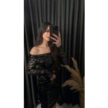 Seda Unlu Butik Christmas Marka Model Madonna Yaka Mini Payetli Elbise Siyah