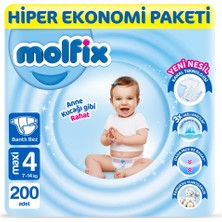 Molfix 4 Numara Bebek Bezi Ultra Fırsat Paketi 100 Adet x (2 Paket)