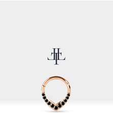 V Siyah Pırlantalı Halka Piercing, 9.70-11.50 mm , 1.2 Mm, 14K Sarı-Beyaz-Kırmızı Altın | LC00049B